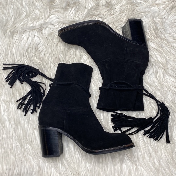 Jeffrey Campbell La Forge black block heel suede tassel boots - Picture 3 of 10